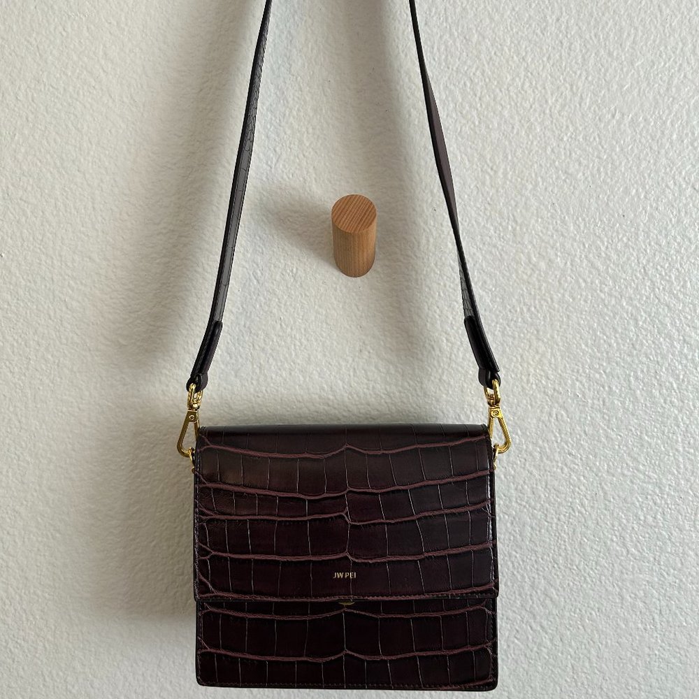 JW PEI Leather Crossbody Bag Crocodile Brown